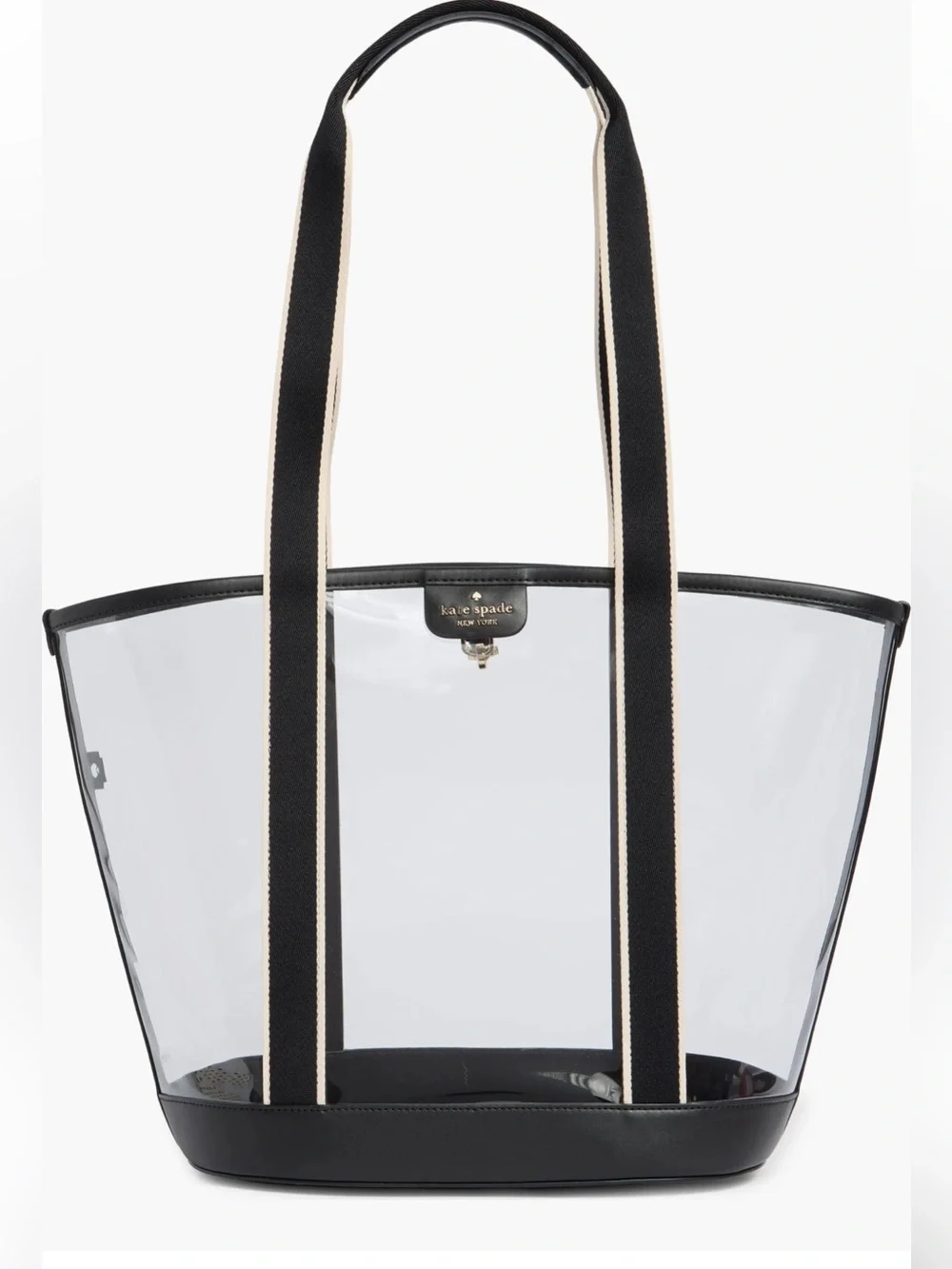 KATE SPADE clear tote with black and cream-trimmed straps NWT